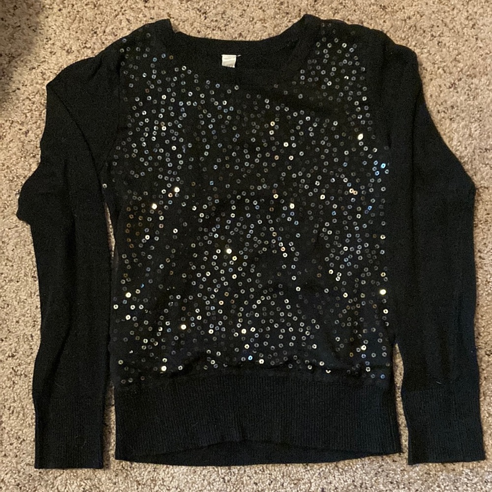 Girls Black Sequin Front Sweater